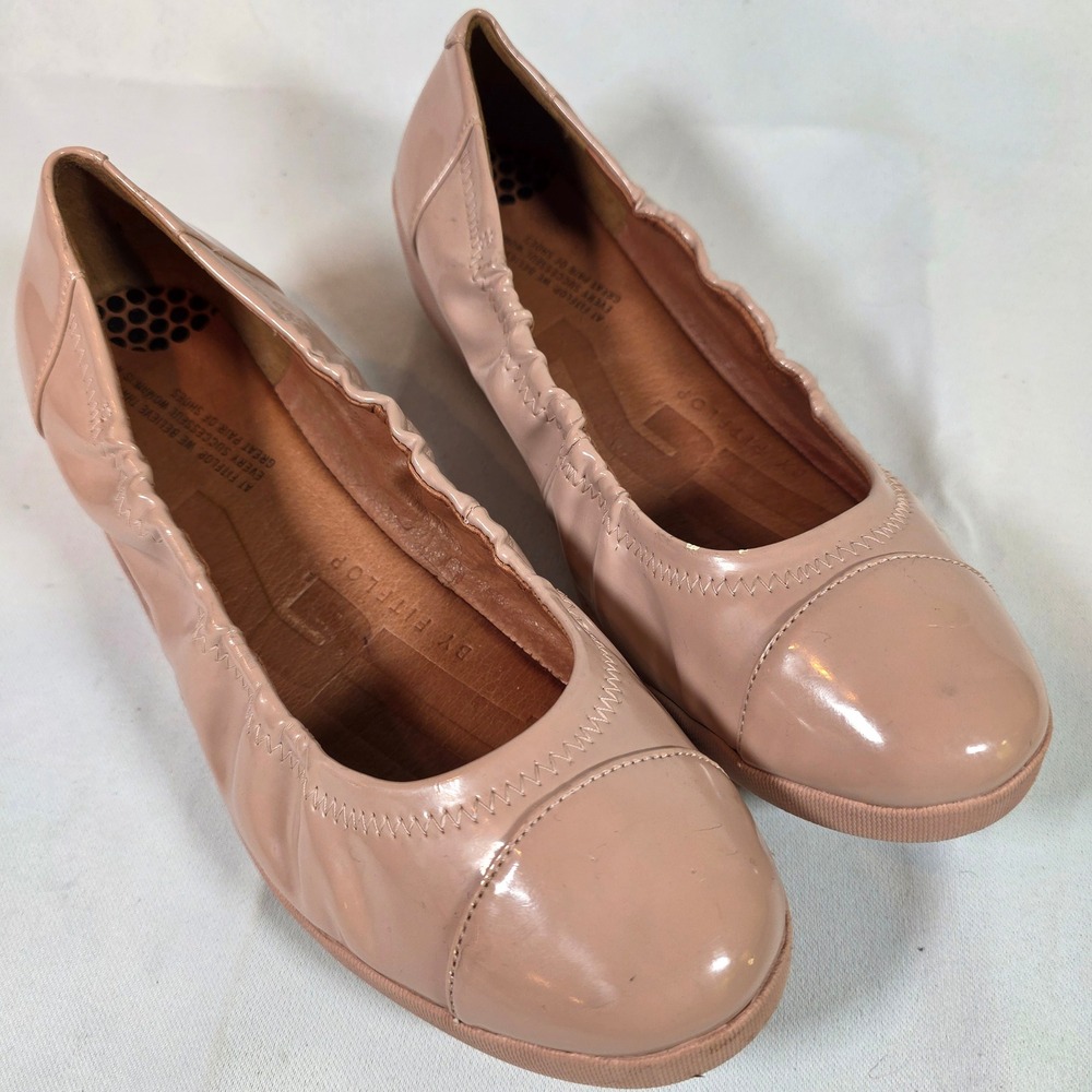 FitFlop Super Ballet Flats Patent Nude Tan Leather Cap Toe EUR 39 US 8.5